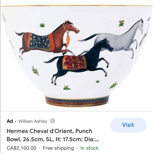 ✨HP✨HERMES NEW IN BOX PUNCH BOWL Cheval d’Orient Porcelain Horses Gold Heirloom - Picture 2 of 12